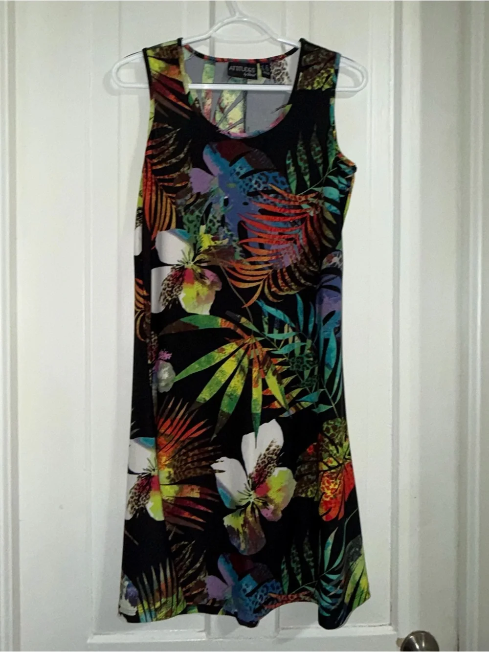 Attitudes by Renee Black womens size small SP Tropical Floral Tank Mini Dress